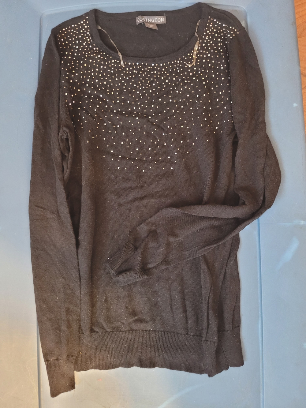 Covington Black Crewneck Sweater with Metallic Stud Accents